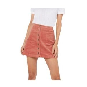 Forever 21 Corduroy Button‎ Front Mini Skirt Pink Peach Knit A-Line S